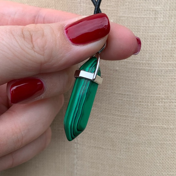 Handmade Malachite Stone Dagger Amulet Necklace - Picture 10 of 11